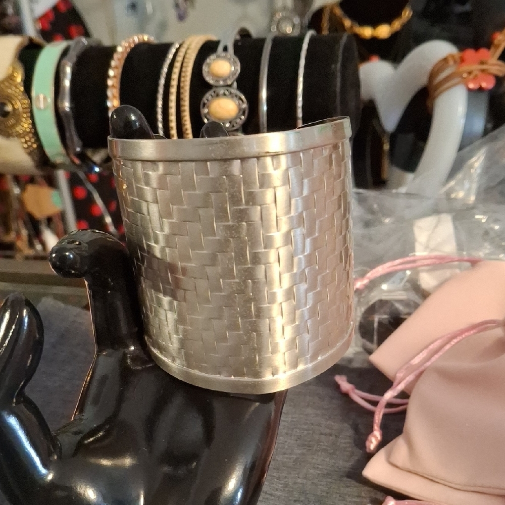 Elegant Silver Toned Woven Cuff Bracelet